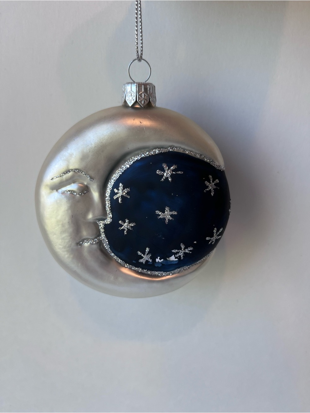 Man in the Moon Face Crescent Glass Ornament